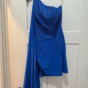 Sherri Hill Blue One Shoulder Dress